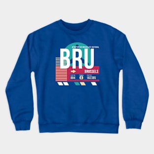 Brussels (BRU) Airport Code Baggage Tag E Crewneck Sweatshirt